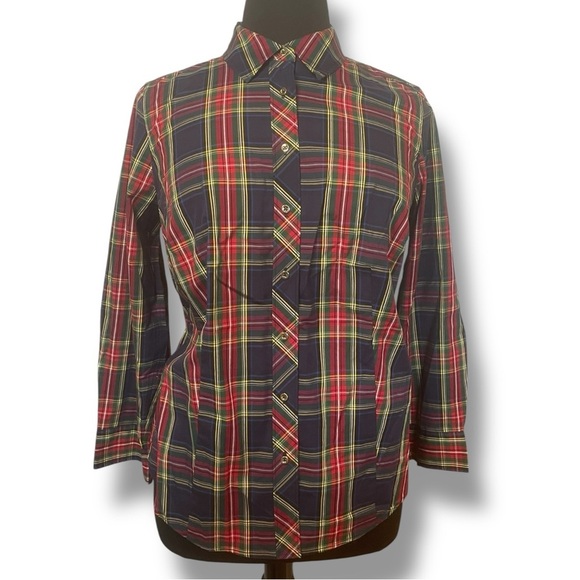 TALBOTS Plaid Tartan Perfect Shirt with Gold Buttons Women’s Plus 14 - Picture 2 of 10